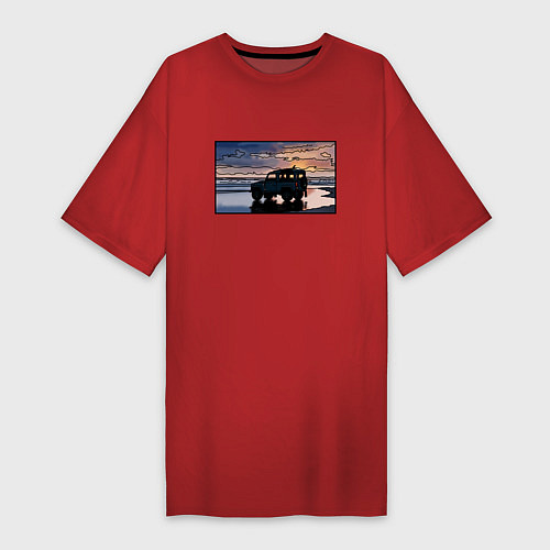 Женская футболка-платье Land Rover Defender на закате / Красный – фото 1