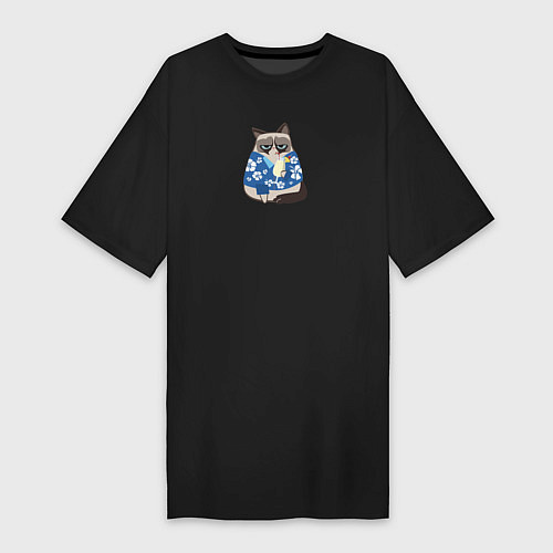 Женская футболка-платье Кот на отдыхе / Черный – фото 1