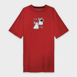 Футболка женская-платье Pop Cat, цвет: красный