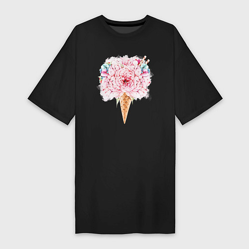 Женская футболка-платье Flowers ice cream / Черный – фото 1
