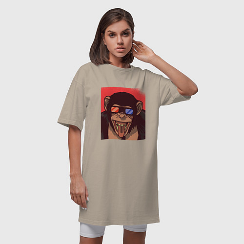 Женская футболка-платье Обезьяна в 3D очках / Миндальный – фото 3