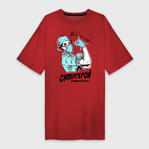 Женская футболка-платье Медсестра - Супергерой / Красный – фото 1