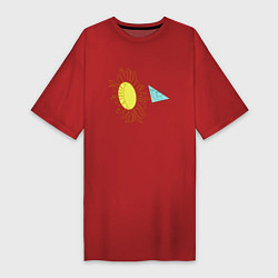 Футболка женская-платье Лето,цветок и птица Арт-лайн, цвет: красный