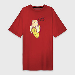 Футболка женская-платье Кот в банане, цвет: красный