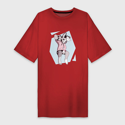 Женская футболка-платье Собака Фурри Furry / Красный – фото 1