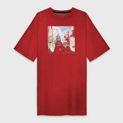 Футболка женская-платье Нижегородский трамвай, цвет: красный