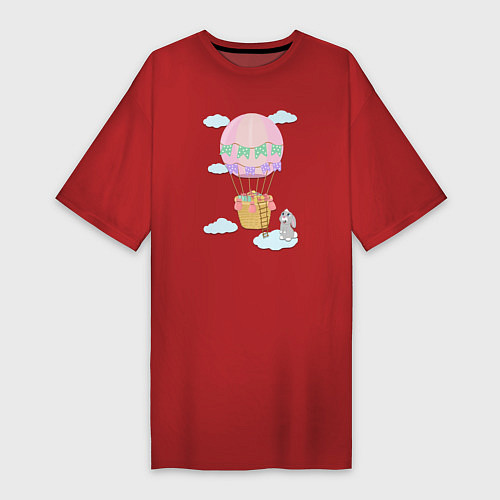 Женская футболка-платье Кролик и воздушный шар / Красный – фото 1