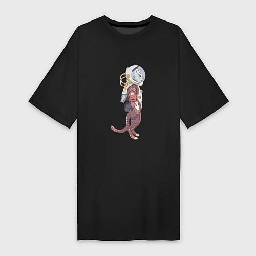 Женская футболка-платье Кот космонавт / Черный – фото 1