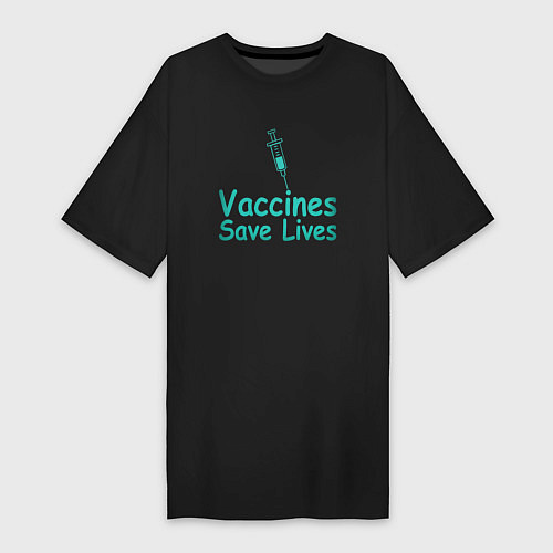 Женская футболка-платье Вакцина спасает жизни / Черный – фото 1