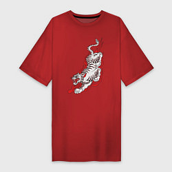 Футболка женская-платье Тигр самурая, цвет: красный