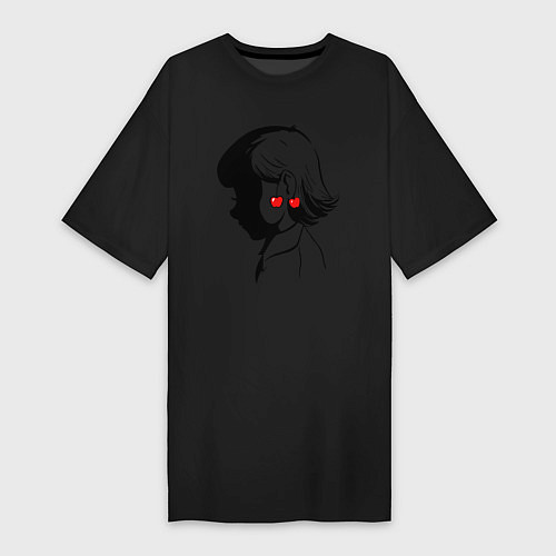 Женская футболка-платье Amlie девочка Амели и черешня / Черный – фото 1