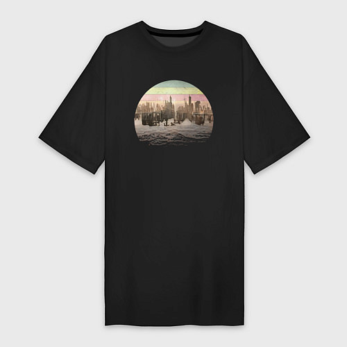 Женская футболка-платье Постап ретро закат / Черный – фото 1