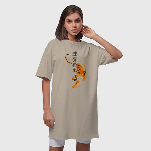 Женская футболка-платье Китайский тигр 2022 / Миндальный – фото 3