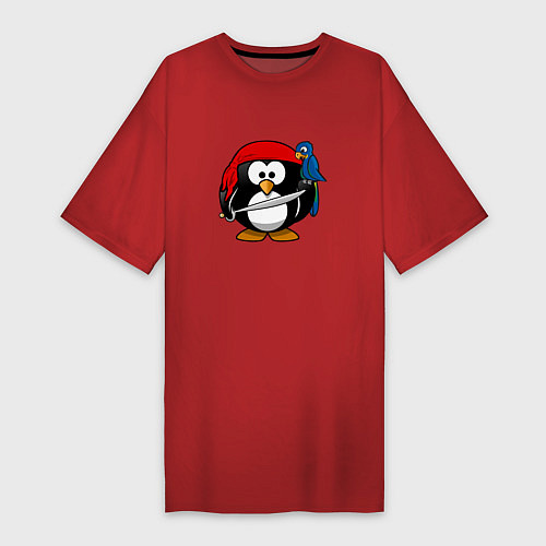Женская футболка-платье Пингвин пират / Красный – фото 1