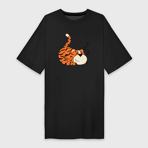 Женская футболка-платье Спящий тигренок / Черный – фото 1