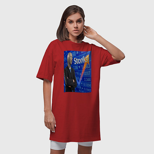 Женская футболка-платье Stonks, investor / Красный – фото 3