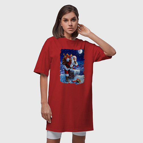 Женская футболка-платье Дед Мороз с подарками на крыше / Красный – фото 3