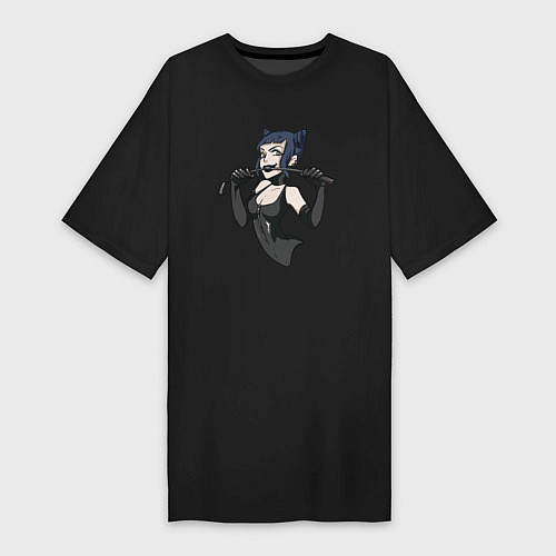 Женская футболка-платье Девочка-кошка / Черный – фото 1