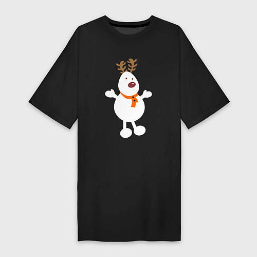 Женская футболка-платье Олень снеговик 01 / Черный – фото 1