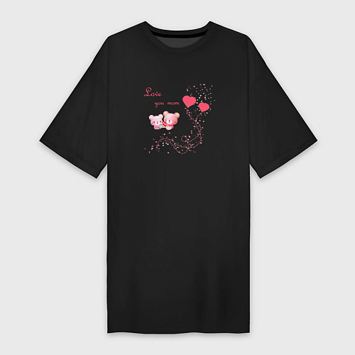 Женская футболка-платье Love you, mom for girls / Черный – фото 1