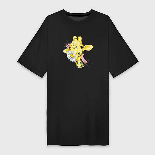 Женская футболка-платье Жирафа с цветком / Черный – фото 1