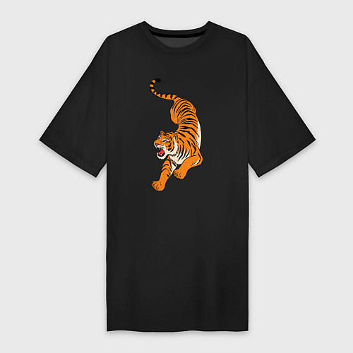 Женская футболка-платье Агрессивный коварный тигр / Черный – фото 1