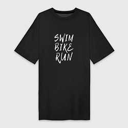 Футболка женская-платье SWIM BIKE RUN, цвет: черный