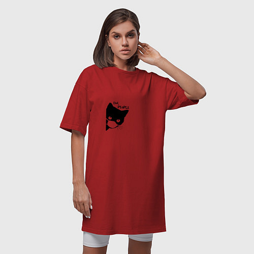 Женская футболка-платье Кот в маске / Красный – фото 3