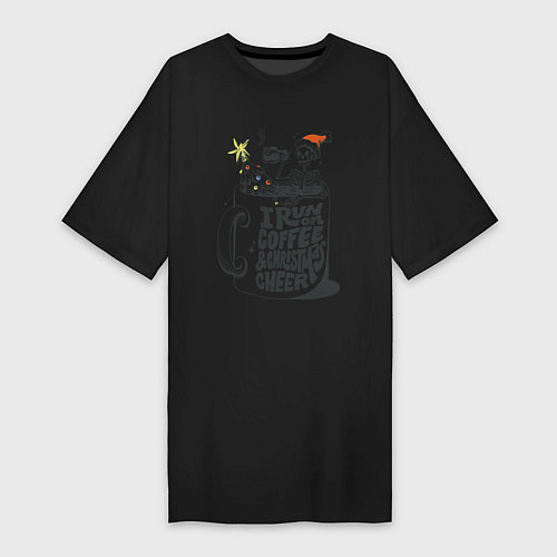 Женская футболка-платье Coffee Christmas Skeleton / Черный – фото 1