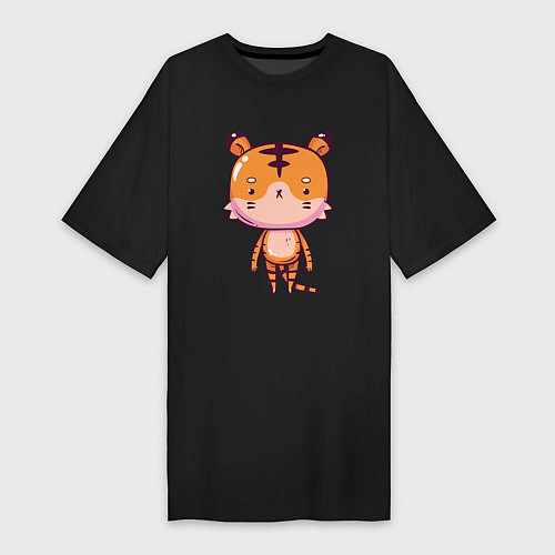 Женская футболка-платье 2022 Удивленный тигр / Черный – фото 1