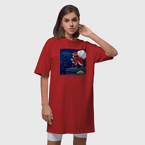 Женская футболка-платье My Hero Academia - Санта с подарками на Новый год / Красный – фото 3