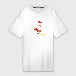Женская футболка-платье Дед Мороз на лыжах