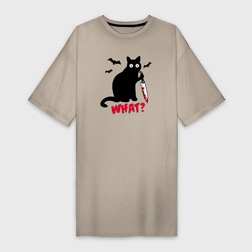 Женская футболка-платье What? Кот маньяк / Миндальный – фото 1