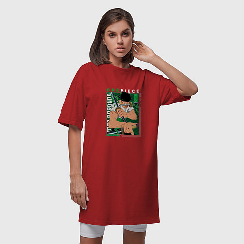 Женская футболка-платье Ван-Пис One Piece, Зоро Ророноа Zoro Roronoa с над / Красный – фото 3