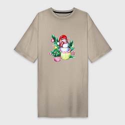 Женская футболка-платье Новогодние сладости Снеговик