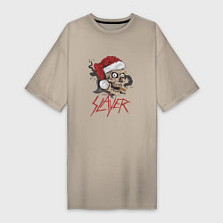 Футболка женская-платье SLAYER SKULL SANTA NEW YEAR, цвет: миндальный