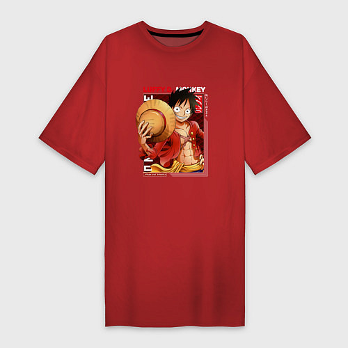 Женская футболка-платье Ван-Пис One Piece, Луффи Мугивара / Красный – фото 1