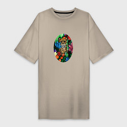 Женская футболка-платье Гепард в сад с тропическими цветами