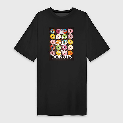 Женская футболка-платье Keep Calm And Eat Donuts / Черный – фото 1