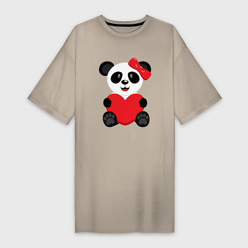 Женская футболка-платье Панда с сердцем на прозрачном фоне / Миндальный – фото 1