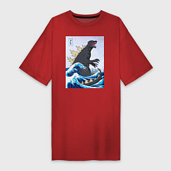 Футболка женская-платье Godzilla in The Waves Eastern, цвет: красный