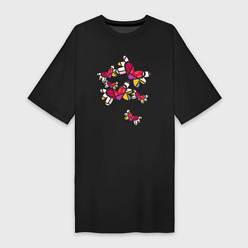 Женская футболка-платье Romero Britto: flying hearts / Черный – фото 1