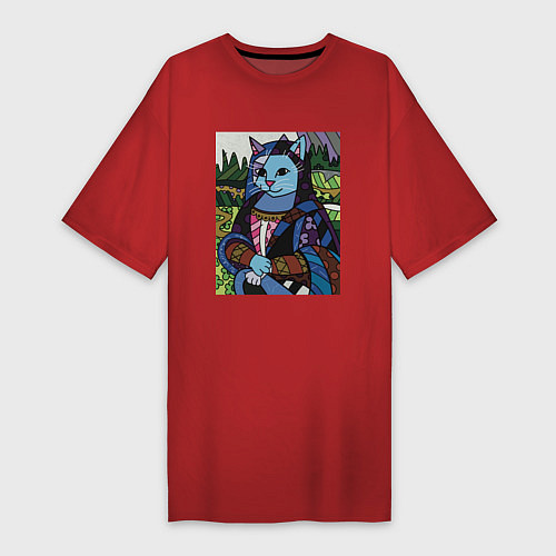 Женская футболка-платье Mona Cat2 / Красный – фото 1