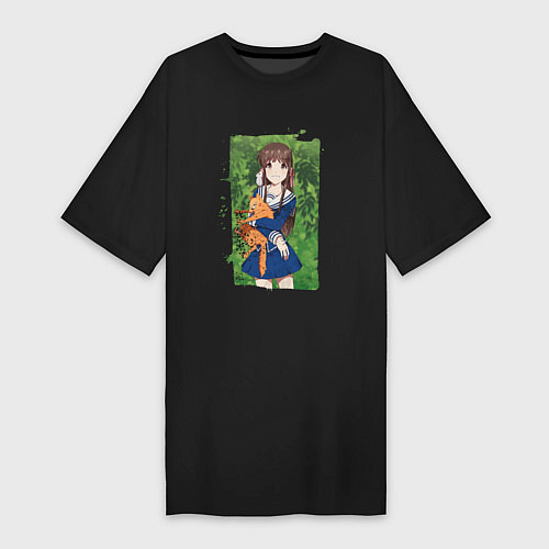 Женская футболка-платье Счастливая Тору / Черный – фото 1