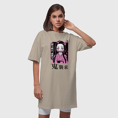 Женская футболка-платье Клинок, рассекающий демонов: Незуко Камадо / Миндальный – фото 3