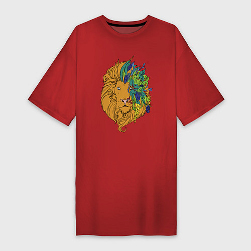 Женская футболка-платье Цветочный лев! / Красный – фото 1