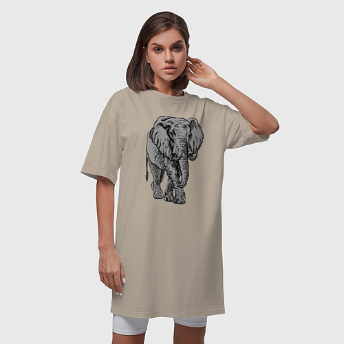 Женская футболка-платье Огромный могучий слон / Миндальный – фото 3