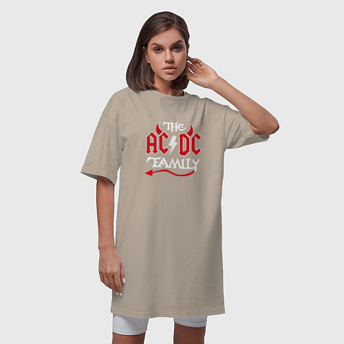 Женская футболка-платье AC DC РОК ГРУППА / Миндальный – фото 3
