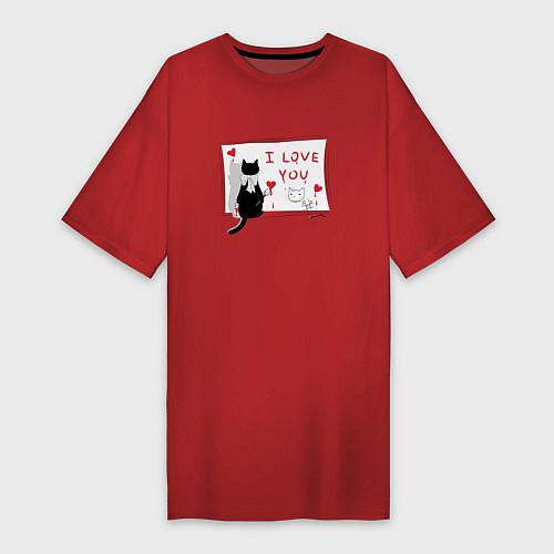 Женская футболка-платье ВЛЮБЛЁННЫЙ KOT / Красный – фото 1