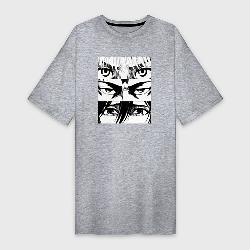 Женская футболка-платье Attack on Titan Эрен, Армин, Микаса / Меланж – фото 1